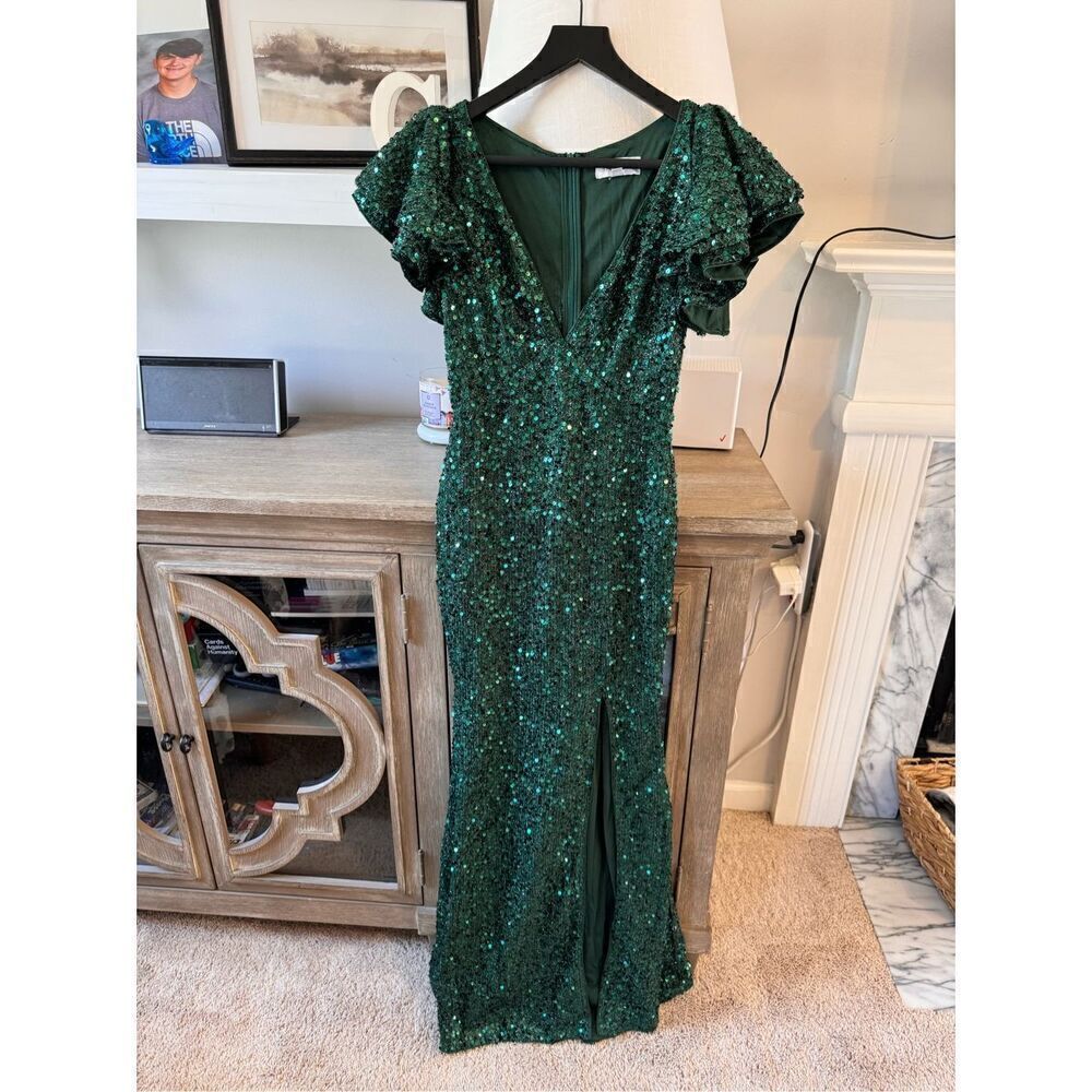 Faeriesty Green Sequin Mermaid Dress with Side Slit Size XSmall